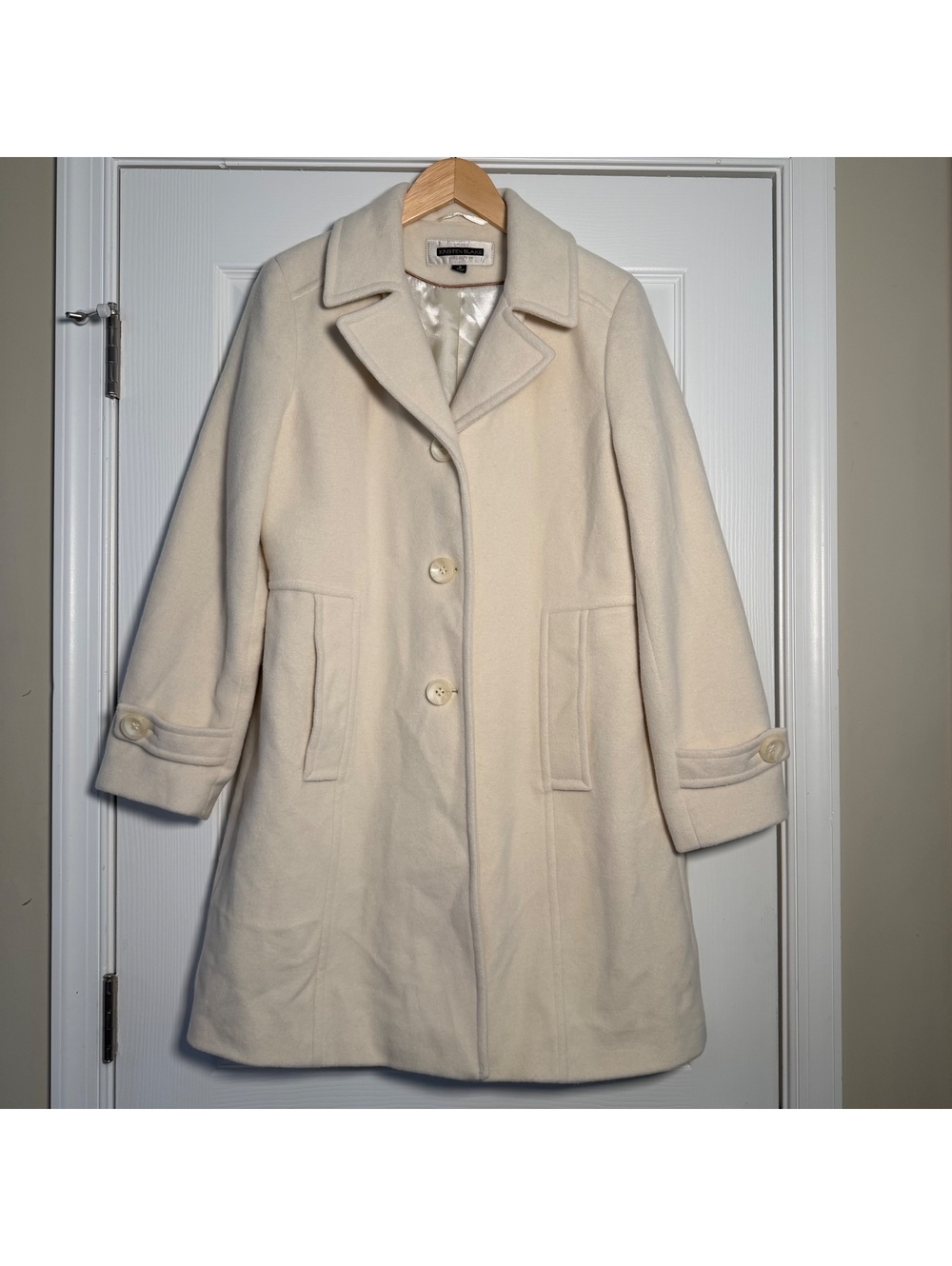 Kristen Blake Studio Collection Wool Blend Cream Longline Pea Coat Tailored